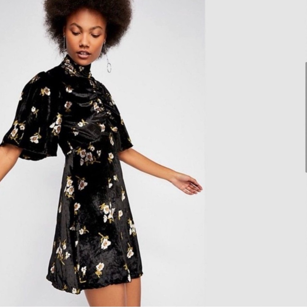 Free People Black Velvet Floral Mini Dress